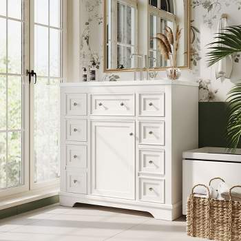 36" Bathroom Vanity with Sink, 1 Cabinet and 6 Drawers, White - ModernLuxe