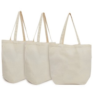 Okuna Outpost 3 Pack Reusable Canvas Grocery Bags, Non Woven Cloth Tote Bags with Handles for Shopping, 16.5 x 19.5 in - 1 of 4
