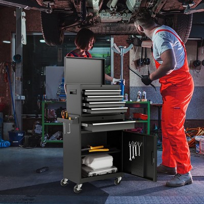 Aghana Digitals 2-in-1 Steel Rolling Tool Cabinet with 5 Lockable Drawers, Detachable Top,