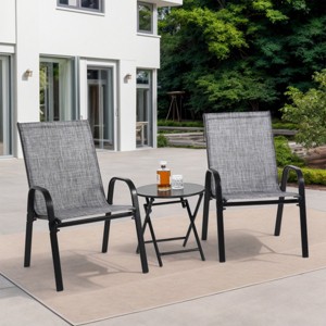 Compact and Modern 3-Piece Outdoor Patio Set with Breathable Textilene Fabric Chairs and Steel Folding Table, Space-Saving Design-Coolbibila - 1 of 4