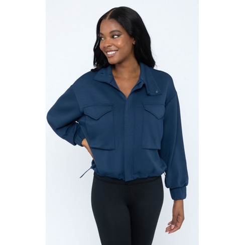 Yogalicious Scuba Modal Cropped Jacket with Front Patch Pockets - Dress  Blues - X Large