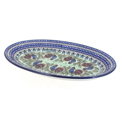 Blue Rose Polish Pottery 205 Ceramika Artystyczna Large Oval Platter
