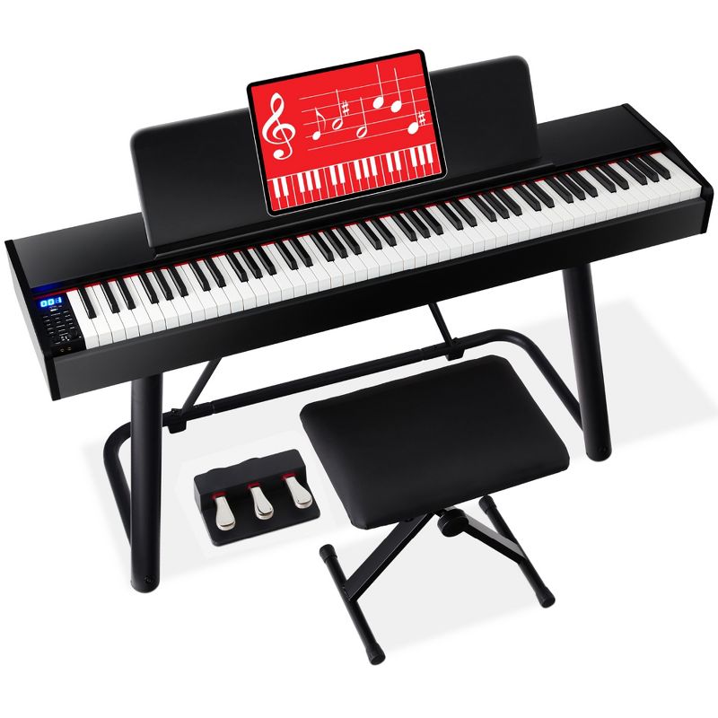 Best Choice Products 88-Key Weighted Full Size Digital Piano Set w/ U-Stand, 3 Sustain Pedal Unit, Stool, Cover, 1 of 9
