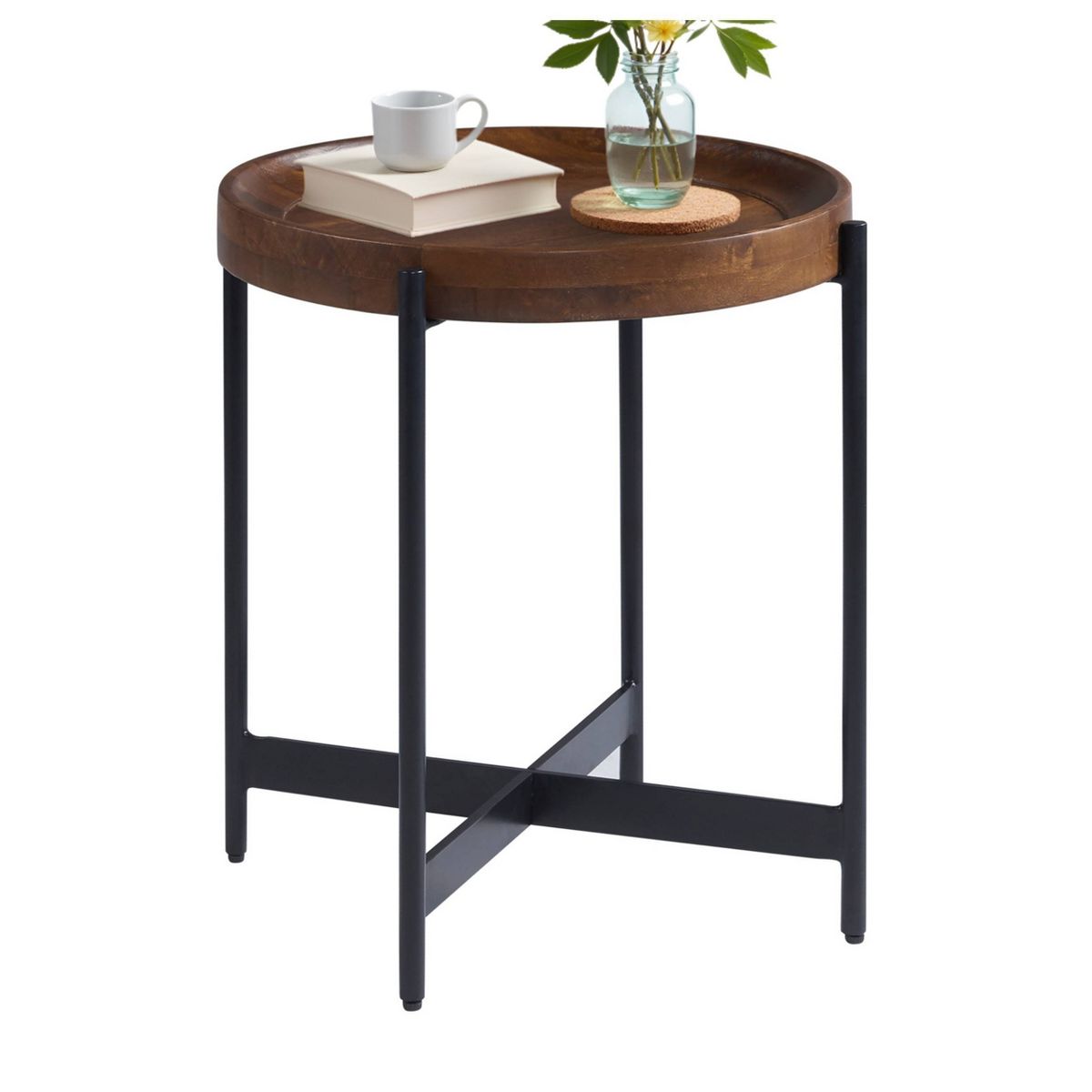 20" Brookline Round End Table Medium Chestnut - Alaterre Furniture: Chic Industrial, Fixed Tray Top