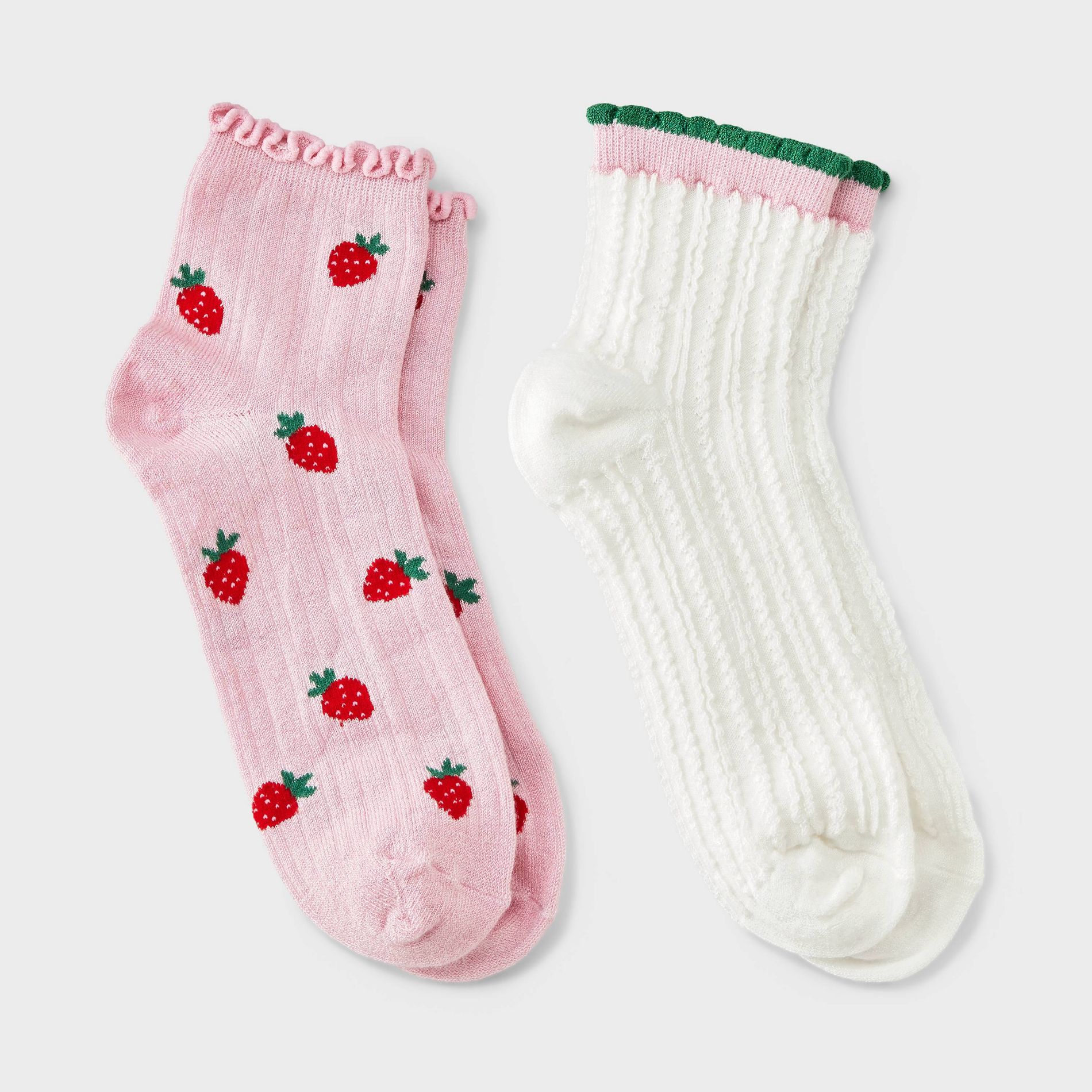 Women's 2pk Comfortwear Strawberry Variegated Rib Anklet Socks - Auden™ - Pink/Yellow