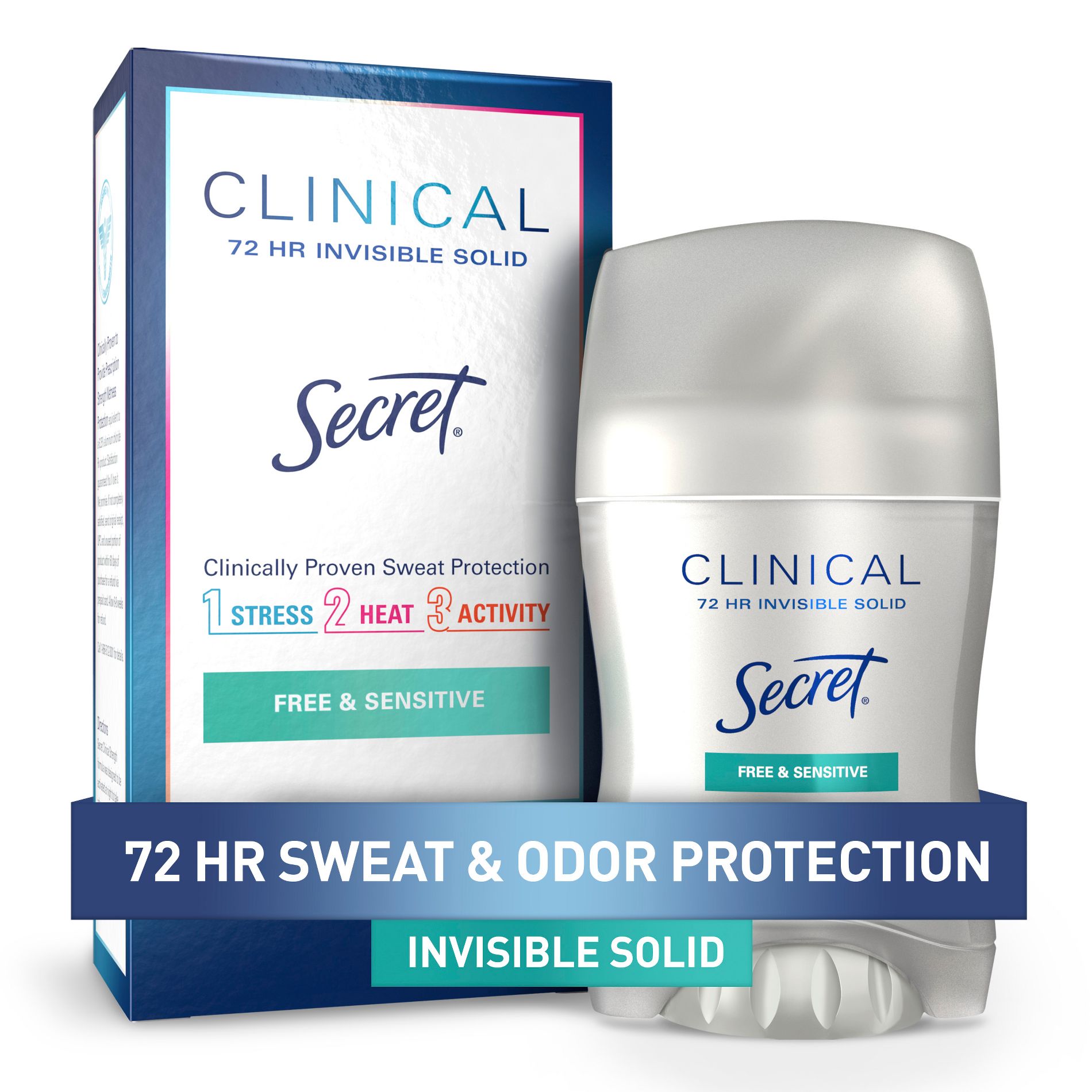 Secret Clinical Strength Invisible Solid Antiperspirant & Deodorant for Women - Free & Sensitive - 1.6oz