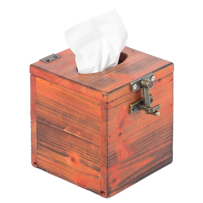 Vintiquewise Square Wooden Rustic Lockable Tissue Box Cover Holder, 1 of 8