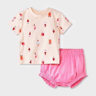 Image of Baby Girls' Graphic T-Shirt & Shorts Set - Cat & Jack™ Peach Orange 3-6M