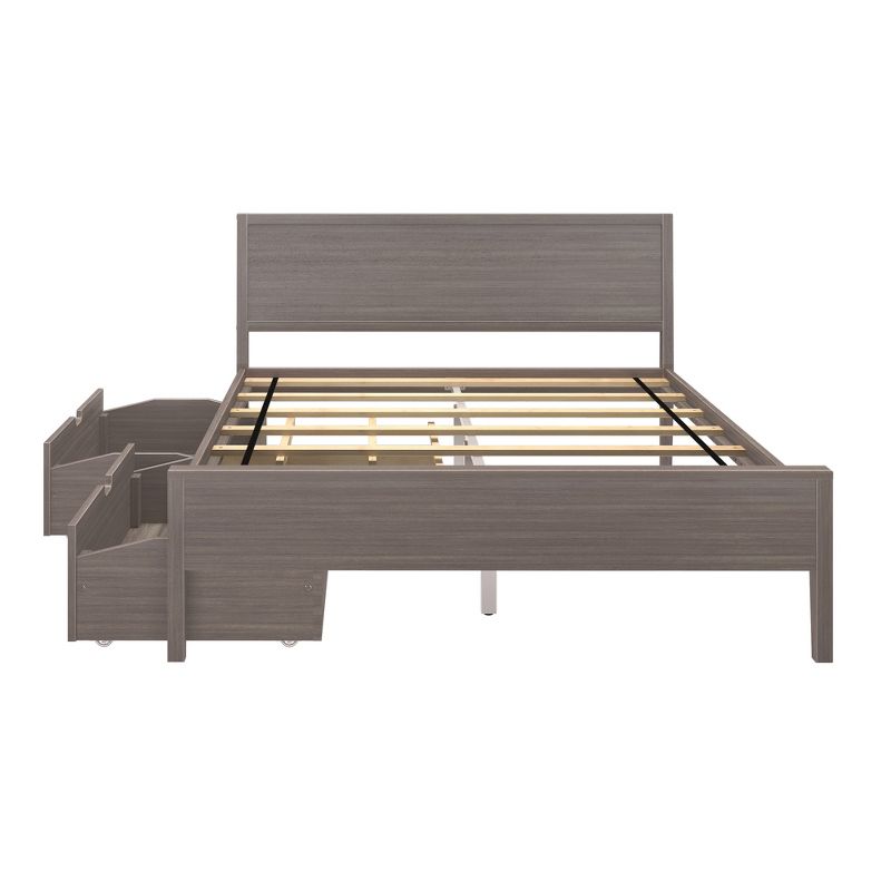 Max & Lily Queen Bed with Storage Drawers, Solid Wood Bed Frame with Panel Headboard, Wood Slat Support, No Box Spring Needed, 3 of 6
