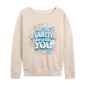 Women's - Star Wars - May The Fourth Be With You Lightweight French Terry Wide Neck Long Sleeve Graphic Shirt - 1 of 4