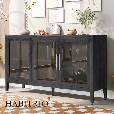 58.2"W Sideboard, Buffet Storage Cabinet with Tempered Glass Doors and Adjustable Shelves -HABITRIO