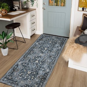 Machine Washable Vintage Runner Rug: Non-Slip Low-Pile Kitchen Rug, Ultra-Thin Distressed Indoor Floor Cover for Bedroom, Laundry Room - 1 of 4