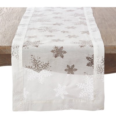 White Snowflake Burnout Design Polyester Table Runner