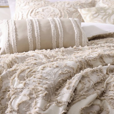 Tan King Cotton Jacquard Comforter Set with Pillows