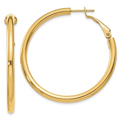 Black Bow Jewelry 3mm, 14k Yellow Gold Omega Back Round Hoop Earrings, 40mm (1 1/2 Inch)