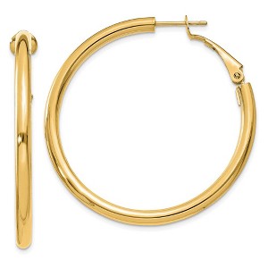 Black Bow Jewelry 3mm, 14k Yellow Gold Omega Back Round Hoop Earrings, 40mm (1 1/2 Inch) - 1 of 4