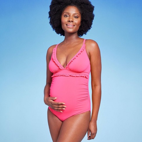 Ruffle Neck One Piece Maternity Swimsuit - Isabel Maternity By Ingrid u0026  Isabel™ Pink L : Target