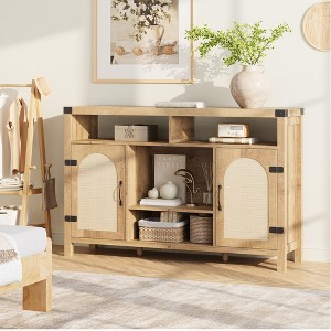 Farmhouse Wine Bar Cabinet, 52" Rattan Coffee Bar with Adjustable Storage Shelves - 1 of 4