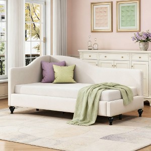 Luxystar Twin Size L-Shaped Linen Upholstered Daybed with Solid Wood Legs - 1 of 4