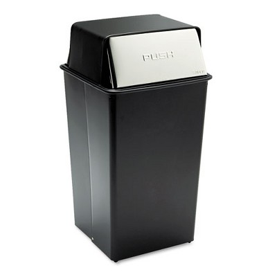 Safco Reflections  Push Top Square Receptacle, 36 gal, Steel, Black/Chrome