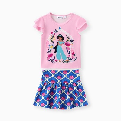 Disney Princess Toddler Girls Jasmine 2pcs Naia  Character Print Ruffle-sleeve Top with Skirt Set