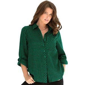 Roaman's Women's Plus Size Frankie Plaid Shirt - 1 of 4