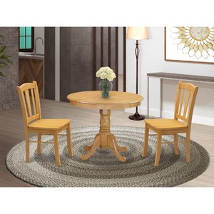 East West Furniture 3-Piece Dinette Room Set- 2 Kitchen Dining Chair and Wooden Dining Table - Oak Finish - 1 of 4