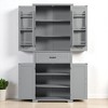 72-Inch Tall Bathroom Storage Cabinet with 4 Doors, 1 Drawer, Adjustable Shelf, Metal Handles & Storage Rack, Grey - 2 of 4