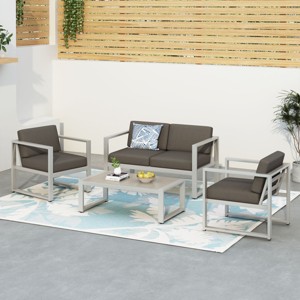Coolbibila 4 Piece Modern Patio Furniture Set,Conversation Sets For Patio with Cushions,Aluminum Frame Slat Dining Table and Garden Arm Chair - 1 of 4