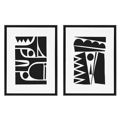 18" x 24" (Set of 2) Sylvie Geometric by Statement Goods Framed Wall Canvas Set Black - Kate & Laurel All Things Decor