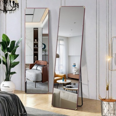 Glasflength Full Length Mirrors Floor Standing Wall Mirror, Bedroom Foyer, Clothing Store, Wall Mounted Mirror, Square Red, 16.5"*0.57"*60"