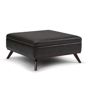Ethan Square Coffee Table Storage Ottoman Distressed Black Faux Air Leather - Wyndenhall
