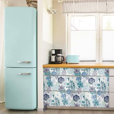Blue Floral Peel and Stick Vinyl Wallpaper Roll