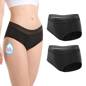 CARER Menstrual Underwear for Women Lace Period Panties Leak-proof Washable - Mild Absorbency 2pk - 1 of 4