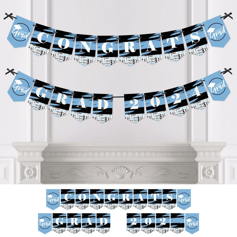 Big Dot of Happiness Light Blue Graduation Bunting Banner - Party Decorations - Congrats Grad 2024, 1 of 6