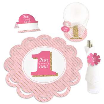 Big Dot of Happiness 1st Birthday Girl - Fun to be One - First Birthday Party Paper Charger and Table Decorations Chargerific Kit Place Setting for 8