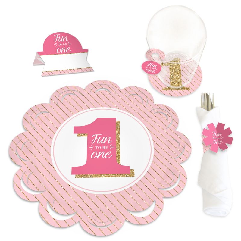 Big Dot of Happiness 1st Birthday Girl - Fun to be One - First Birthday Party Paper Charger and Table Decorations Chargerific Kit Place Setting for 8, 1 of 9