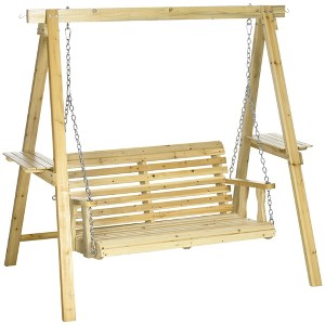 Resenkos 2-Seat Swing Chair With Stand, Carbonized, Outdoor Relaxation, Garden, Fir Wood， Carbonized - 1 of 4