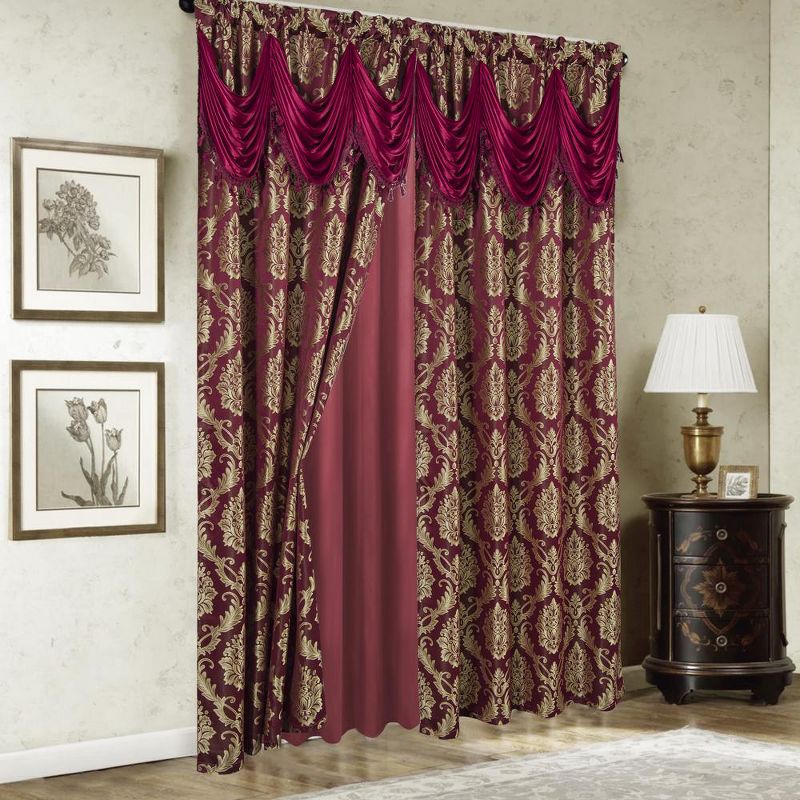 RT Designers Collection Stockton Premium Two Pack Double Curtain Panel 54" x 84" Burgundy, 1 of 5