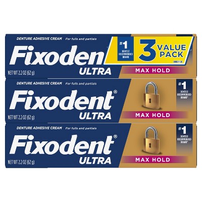 Fixodent Ultra Max Hold Secure Denture Adhesive 2.2oz, Pack of 3