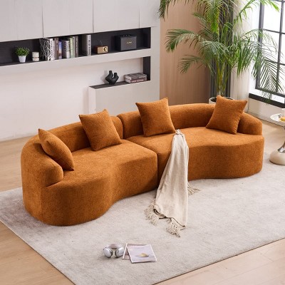 Modern Curved Modular Sectional Sofa with Chenille Upholstery, Compression Sleeper Couch with Cushions for Apartment or Living Room-Tanpinhause