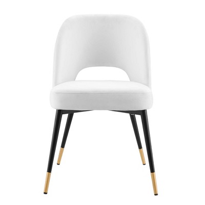 White Velvet Upholstered Side Chair with Metal Legs