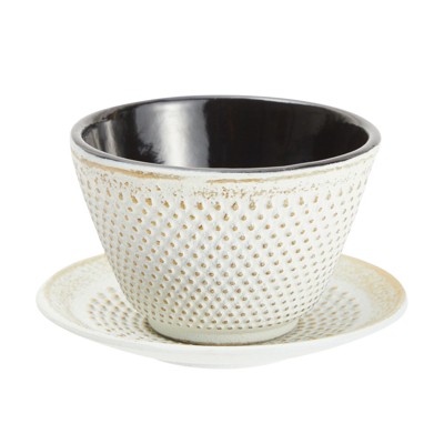Juvale White Cast Iron Tea Cup and Saucer Set, Gold Accents (3.38 oz)
