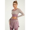 Women's Two-in-One Long Sleeve Yoga Top Color Block Workout Shirt, Pink, XL - 2 of 3