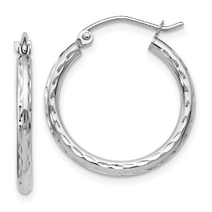 Black Bow Jewelry 2mm Textured Round Hoop Earrings in 14k White Gold, 20mm (3/4 Inch) - 1 of 4