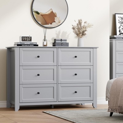 Dresser for Bedroom, Large 6 Drawer Dresser with Deep Drawers & Metal Knobs