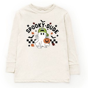 The Juniper Shop Spooky Dude Checkered Ghost Youth Long Sleeve Tee - M - Natural - 1 of 4