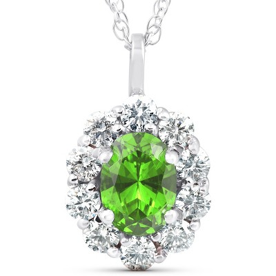 Pompeii3 1 3/4ct Oval Peridot & Genuine Diamond Halo Pendant 14k White ...