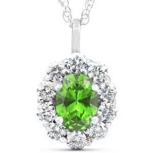 Pompeii3 1 3/4ct Oval Peridot & Genuine Diamond Halo Pendant 14K White Gold - 1 of 4