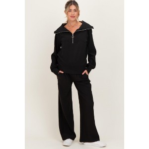 Pinkblush Black Ribbed Half Zip Pullover Wide Leg Pant Maternity Set - 1 of 4